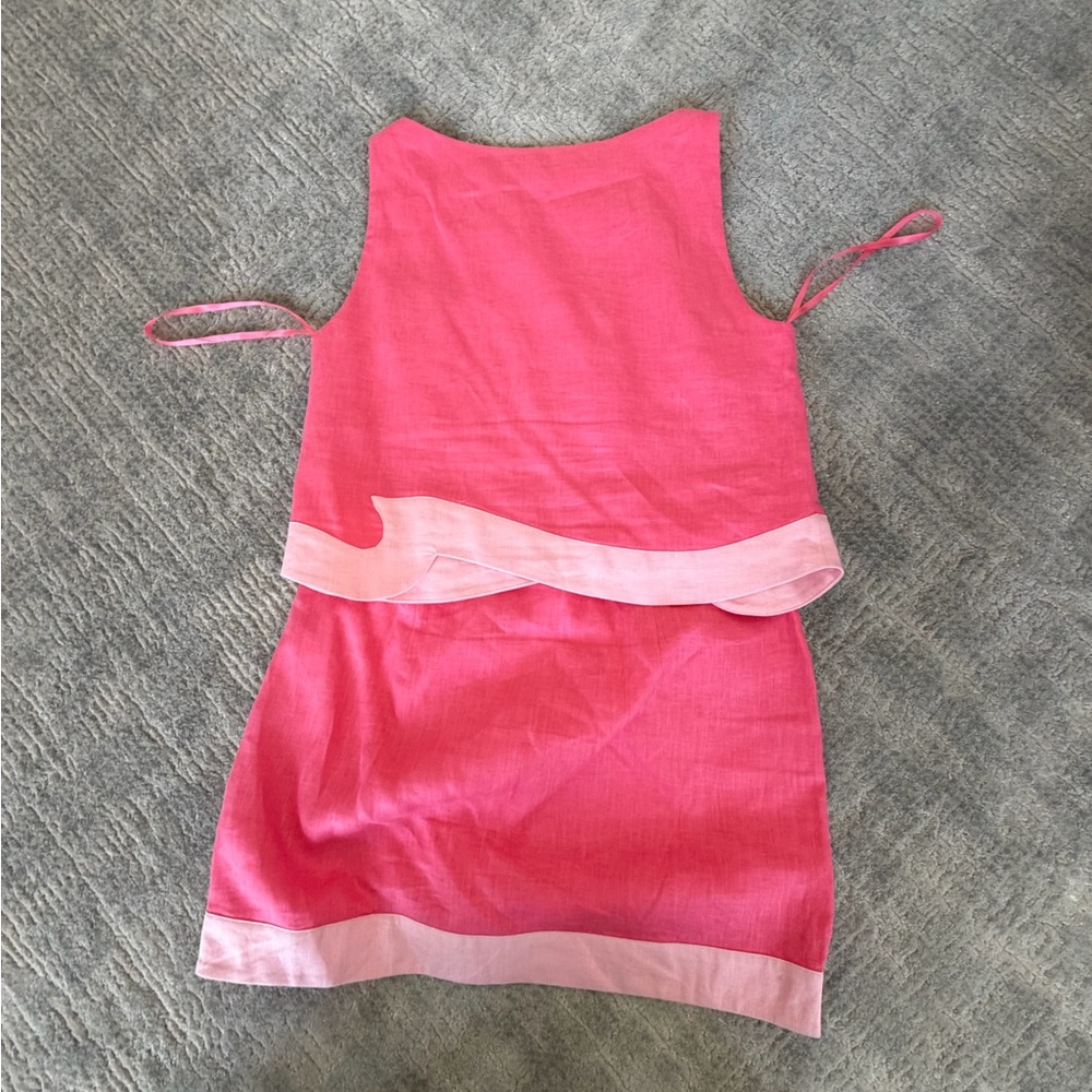 Staud Two Piece Set Sleeveless Top  with Light Pink Trim and Skirt with side Zip - Picture 5 of 6